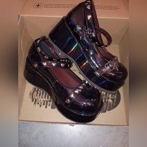 Black holographic Mary Jane's shoes from Demonia size 7